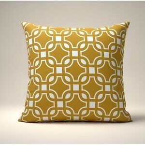 H&M Mustard Yellow Geometric Trellis Square Throw Pillow 19" Cotton Down Insert